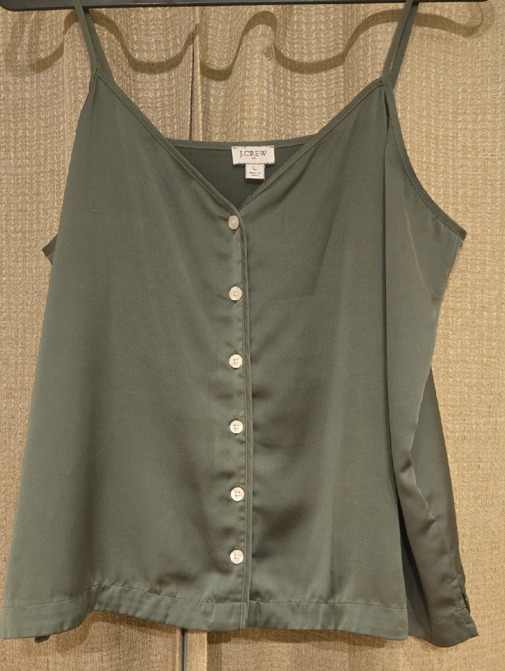 J. Crew Olive Green Satin Button-Front Cami